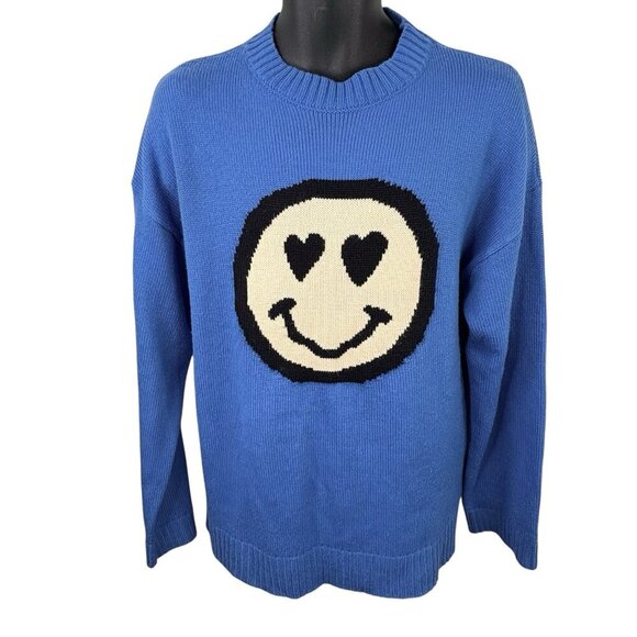 Nirvana Kurt Cobain Grunge Smiley Face Heart Eyes Sweater Blue Men’s S Unisex - Picture 1 of 13